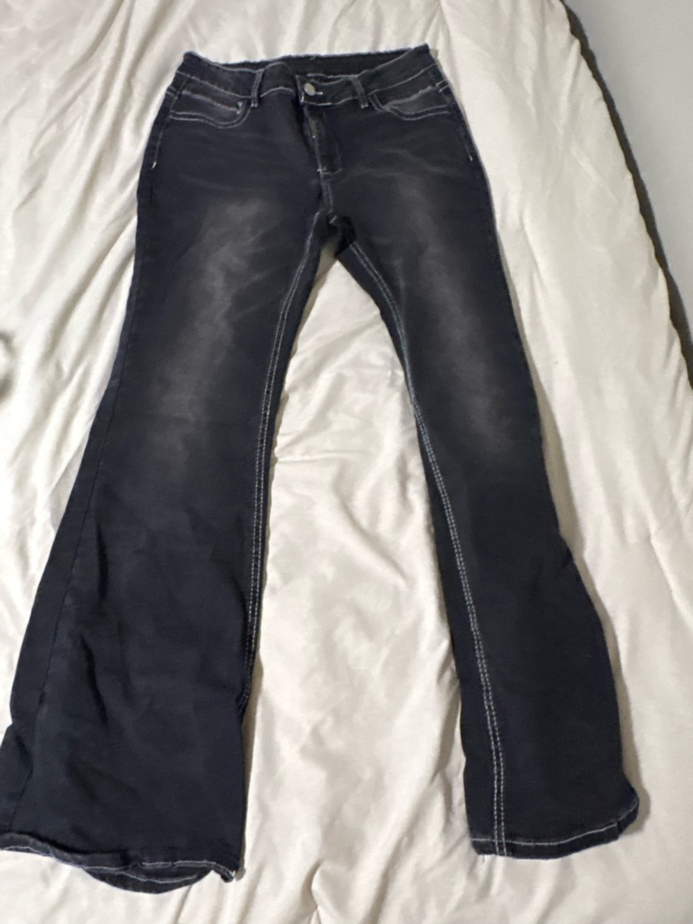 SHEIN Dark Blue Women's Bootcut Jeans with Contrast Stitching